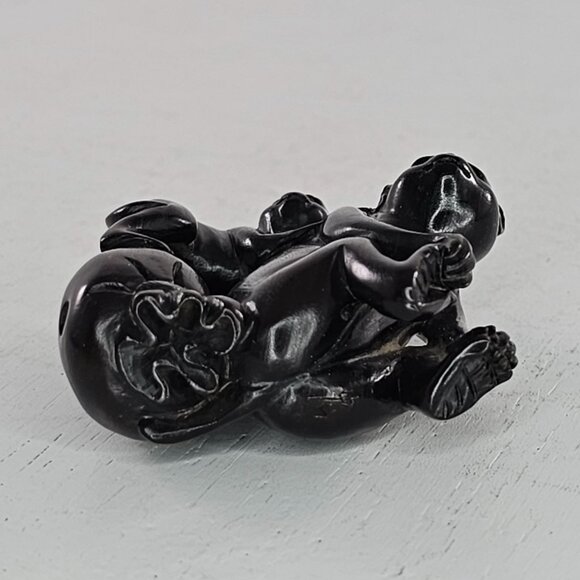 Vintage Japanese Netsuke Monkey Dark Boxwood Carved Figurine Signed - Picture 6 of 7